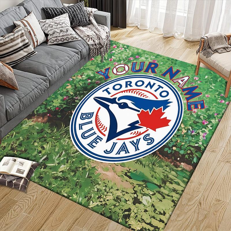 Custom Name Toronto Blue Jays2 Flannel Pattern Square Carpet,Area Rug,Carpet Rug for Living Room Bedroom Sofa Playroom Decor,Non-slip Floor Mat