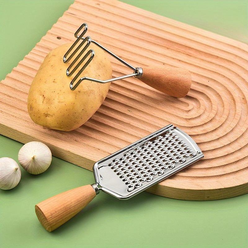 4 шт./набор из нержавеющей стали: дынерезка, сырорезка, овощечистка, деревянная ручка, пресс для картофеля, венчик для взбивания яиц, кухонный инструмент с деревянной ручкой