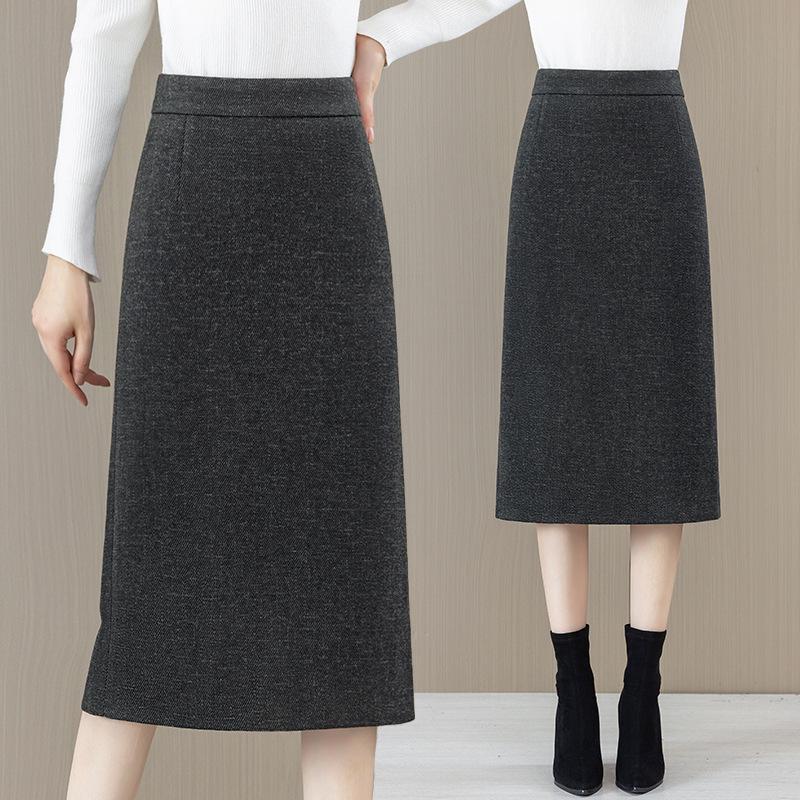 2025 Woolen High Waist A-Line Mid-Length Skirt for Women - Autumn/Winter Hip-Wrap Style