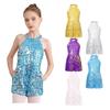 Girls Ballet Jazz Dancing Sleeveless Short Gymnastics Unitard One-Piece Dance Romper Allover Sequin Jumpsuit Playsuit Pageant Party