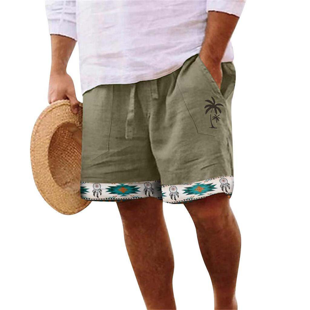 Мужские хлопковые и льняные однотонные спортивные штаны со шнуровкой, мужские шорты, повседневные брюки