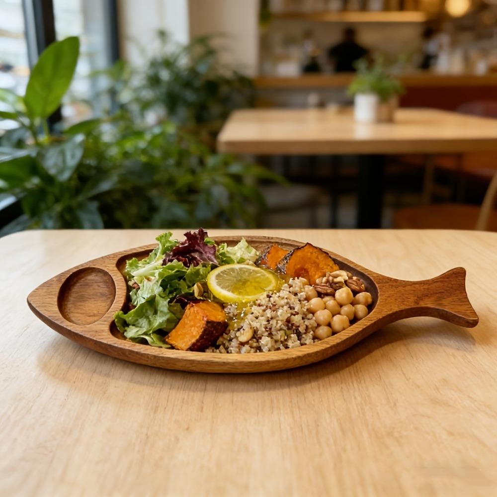 Natural Wooden Fish Dish Handmade Solid Wood Tray Tableware Bread Tray  Holiday Party