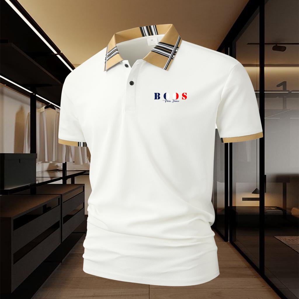 Men's golf polo shirt with a classic 2button collar and checkered collar band-soft and comfortable against the skin,perfect for both work and leisure