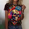 Summer Fashion Short Sleeve Tops Casual 3d Skull Printed T-shirts Female Clothing O-Neck Streetwear Tees & Blouses Oversized