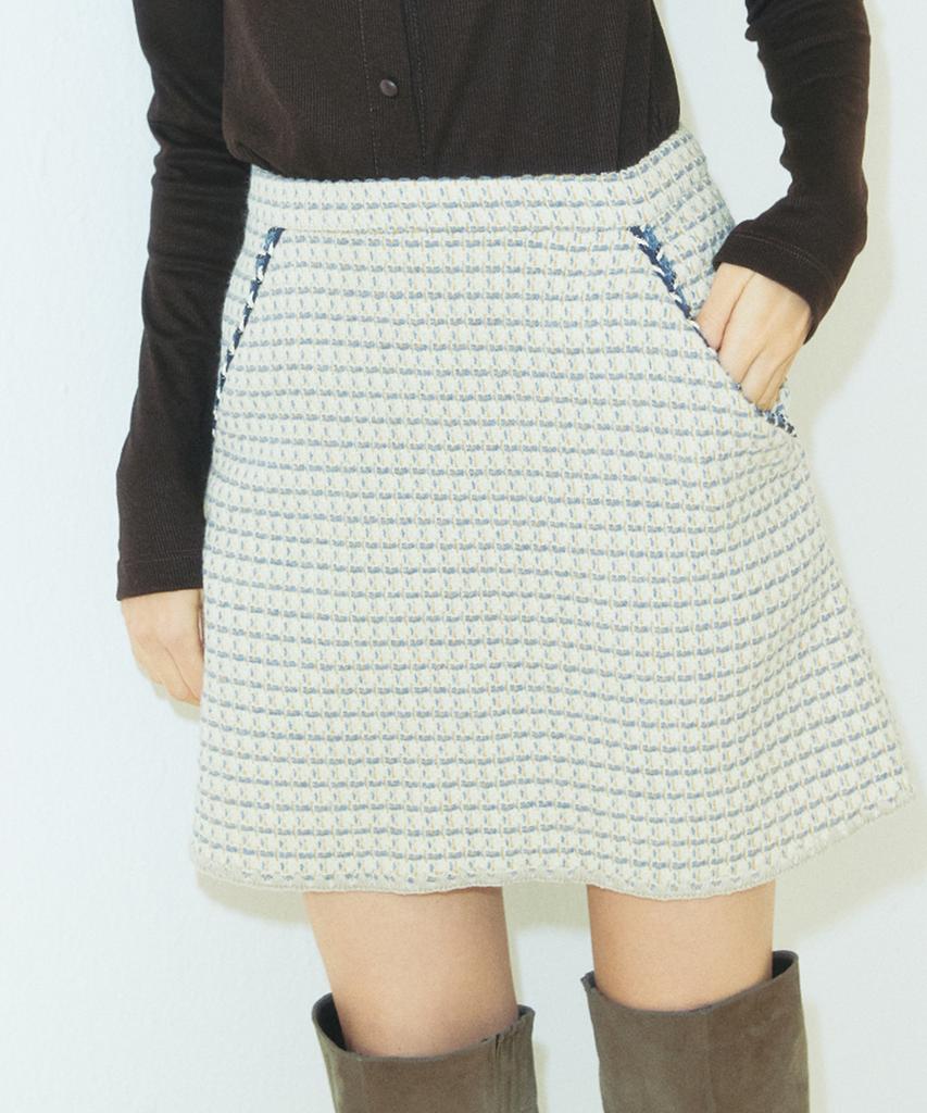 Hocus Pocus Bulgaria Virgin Wool A-Line Tweed Skirt / Cream