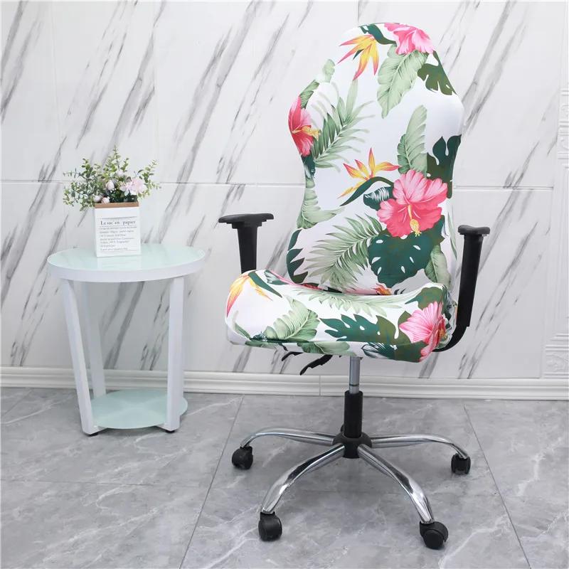 Office Computer Gaming Chair Covers Stretch Spandex Armchair Gamer Seat Cover Printed Household Racing Desk Rotating Slipcovers