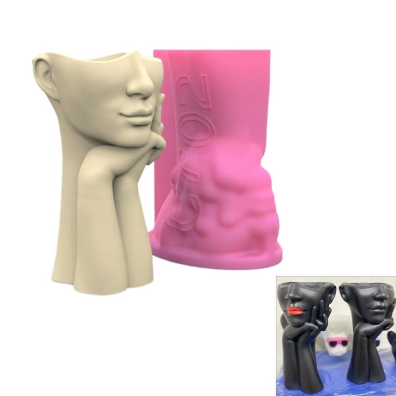 Abstract Face Flower Pots Mold Epoxy Resin Molds Pen Holder Candle Holder Cement Planter Silicone Mould Home Decorations