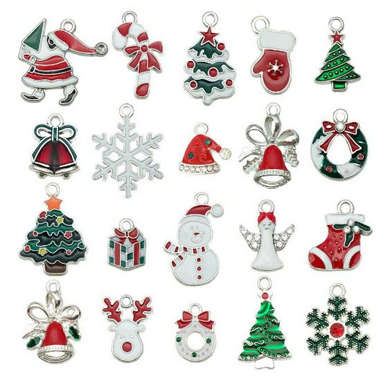 50-Piece Christmas Alloy Enamel Charms Set: Mixed Style DIY Pendants and Dangle Charms.