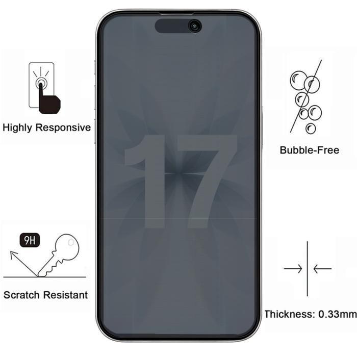 Verre Trempé - PHONILLICO - iPhone 17 - Pack de 2 - Anti Espion - Résistant aux rayures