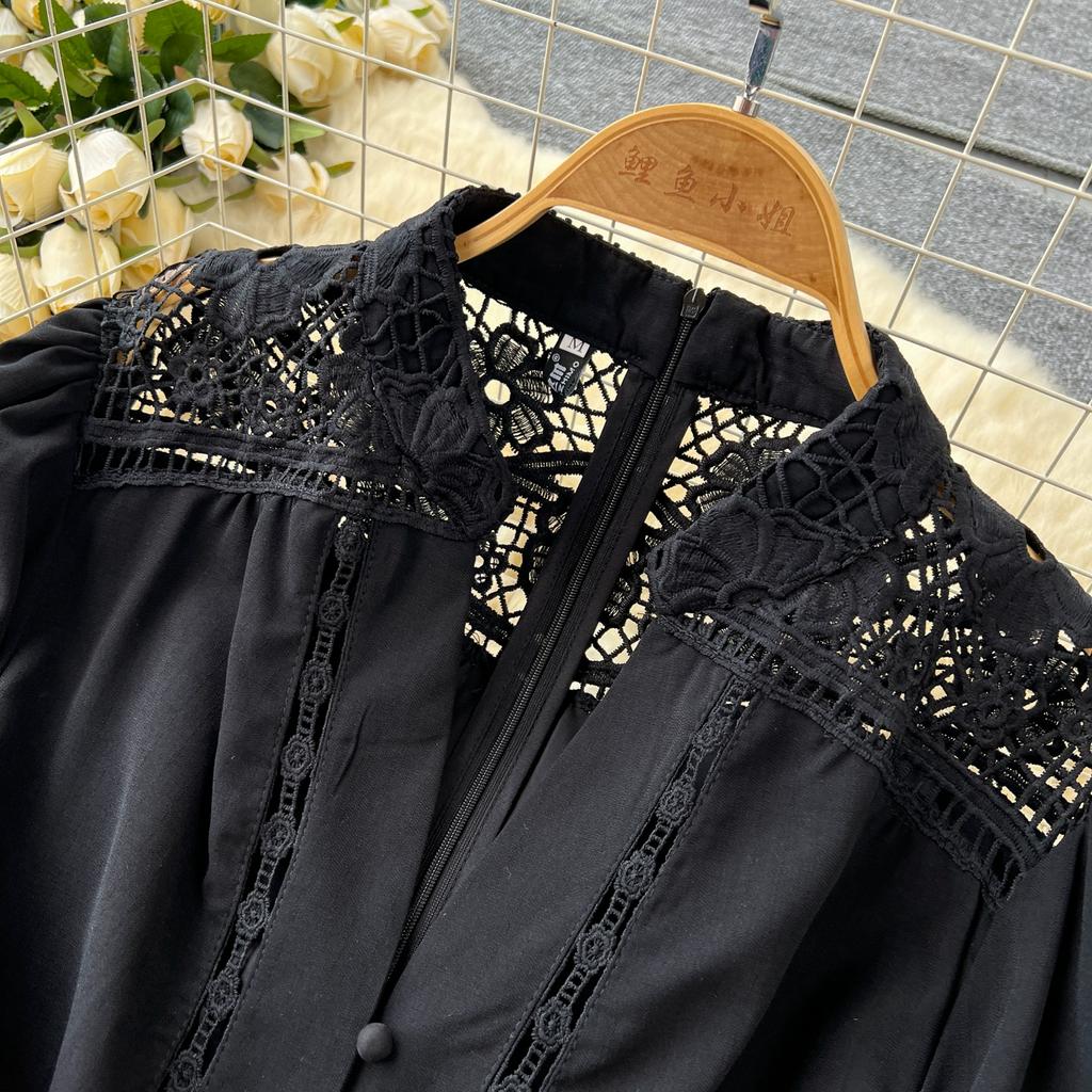 Весенне-осенние женские элегантные кружевные однобортные длинные праздничные пляжные платья макси с вышивкой