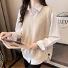 Women's Knitting Vest Vintage V-Neck Front Hook Side Split Button Down Sweater Female Autumn Winter Solid Color Casual Vests