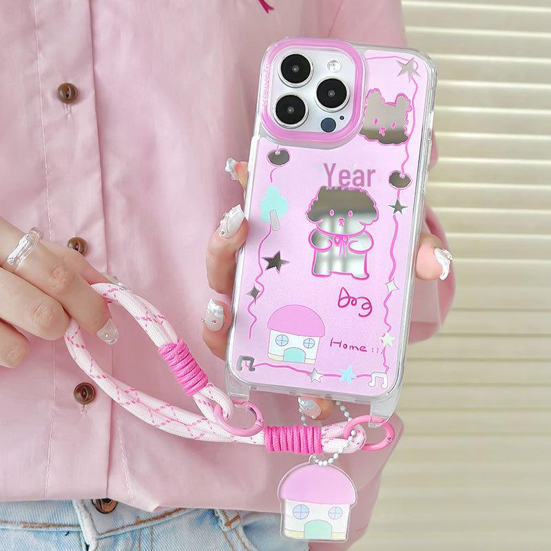 Чехол Zhitai Cartoon Mirror для iPhone 16 Pro/13 Pro Max/14 Pro Max со шнурком