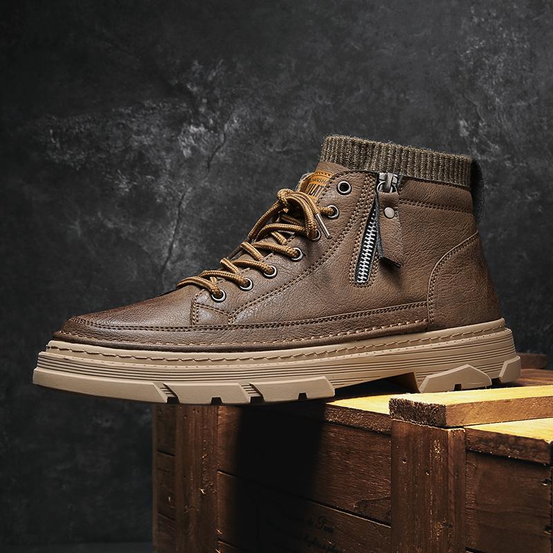 Fashion 2024 New Men's Boots High Top Motorcycle Boots Fashion Leather Shoes Casual Outdoor Shoes Male Sneakers Bota Masculina