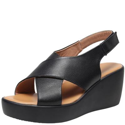 6 см удобные дышащие сандалии из натуральной кожи женские летние босоножки на среднем каблуке и платформе с танкеткой для офиса для мам 34-41