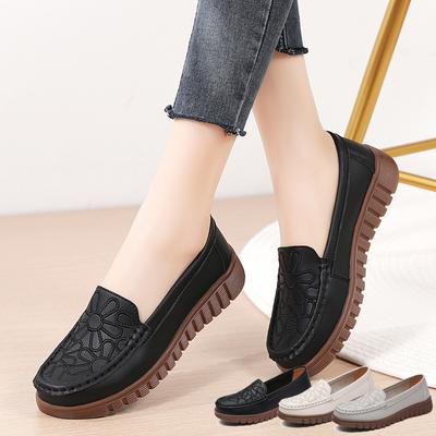 Женские лоферы из коровьей кожи на плоской подошве с вышивкой, повседневная обувь на платформе для мам, обувь на платформе