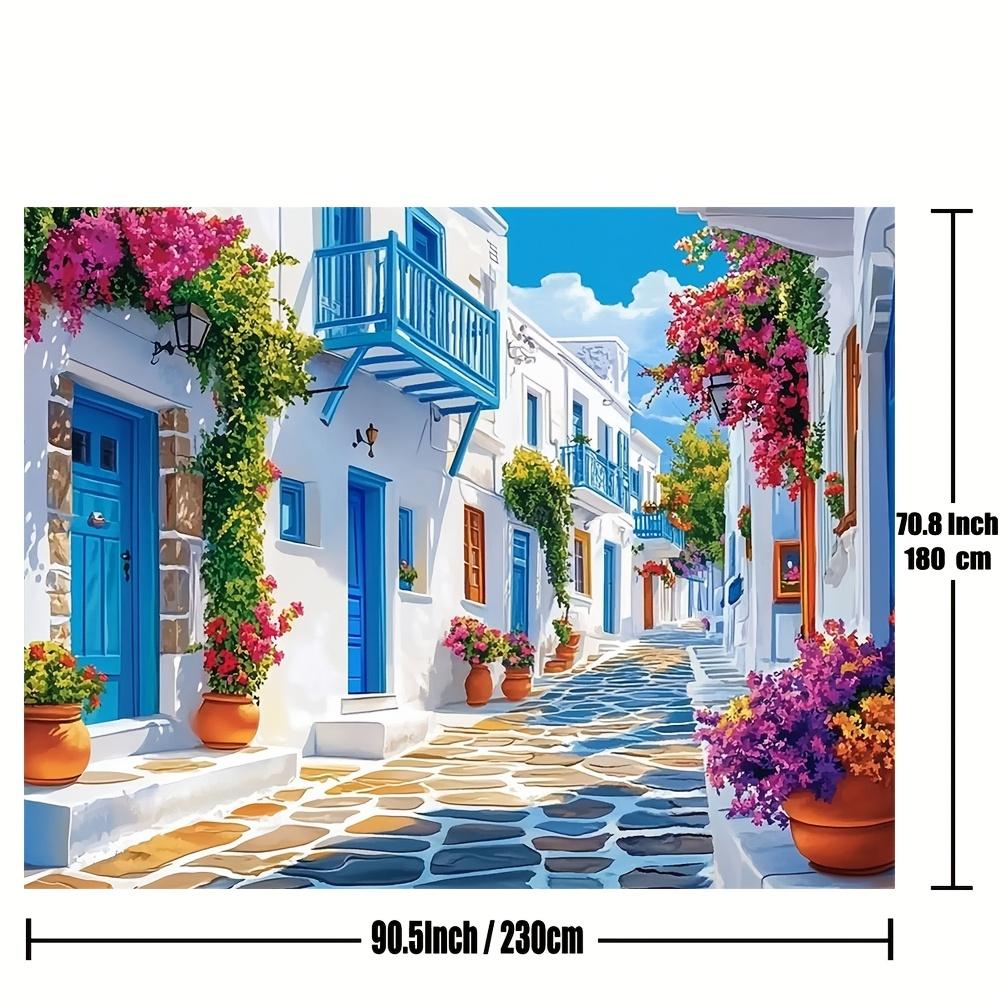 1 Piece Mediterranean Town Scenery Tapestry-Polyester Material, Ideal For Living Room & Bedroom Decoration-With Installation Kit