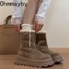 Зимние плюшевые женские короткие ботинки Модные ботильоны на платформе и толстом каблуке Осень-Зима Теплая обувь