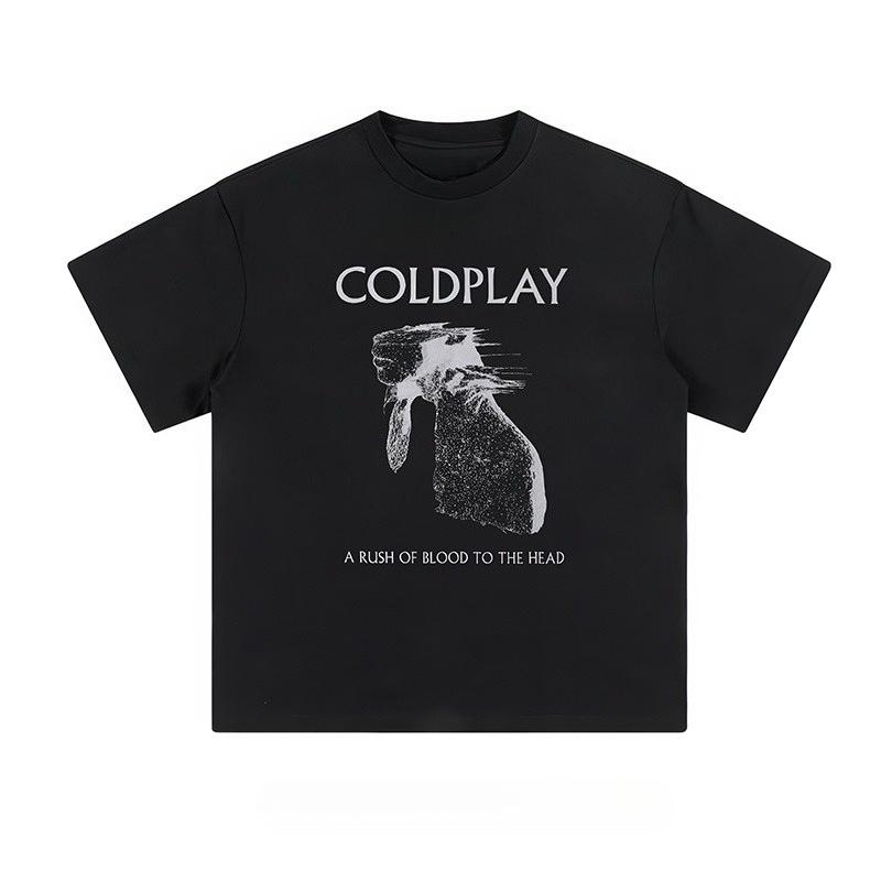 Coldplay Rock Band British Retro High Street Pure Cotton Printed Round-neck Short-Sleeved T-Shirt for Men and Women