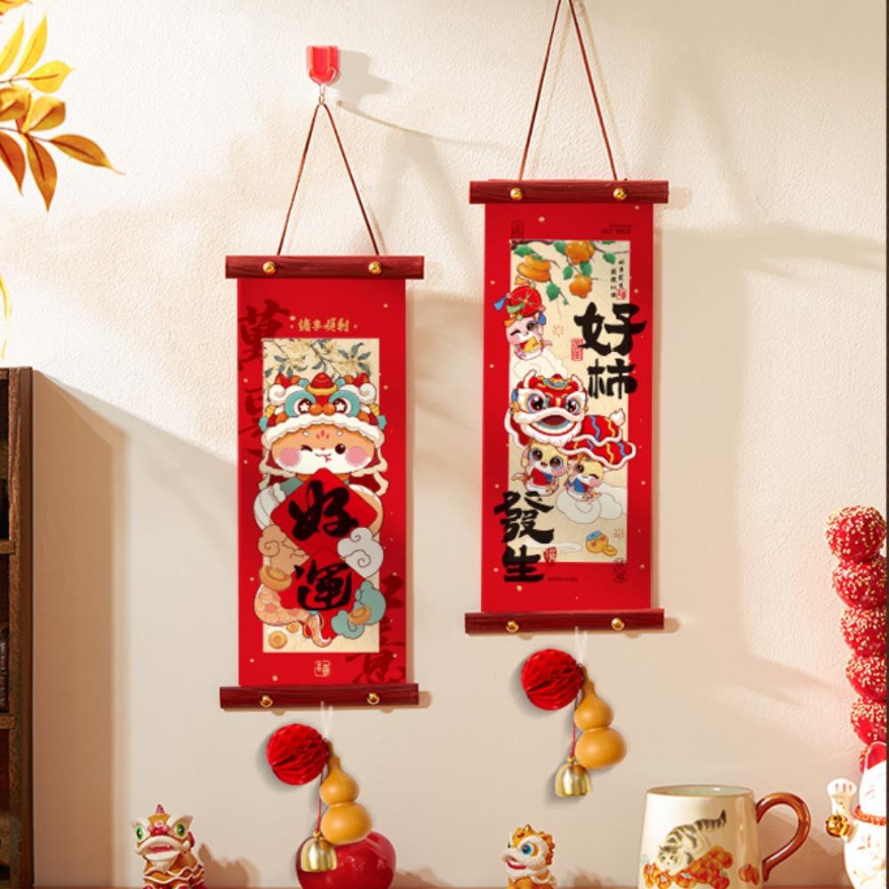 1 Pair Scroll Design Spring Festival Couplet Blessing Words Wall Pendant Living Room