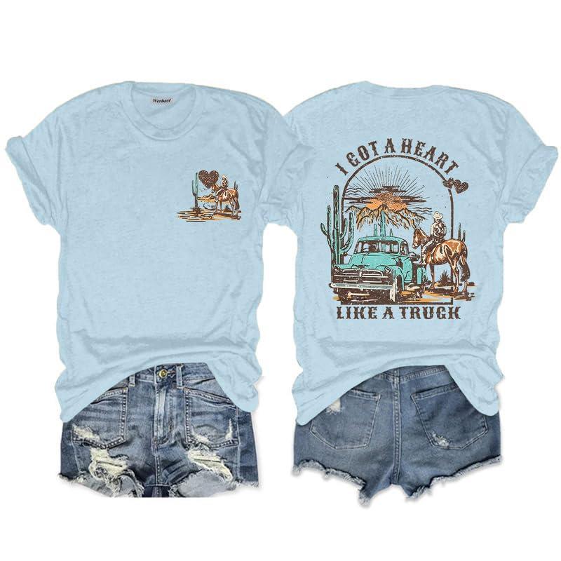 New Women's Clothing, Fashion Crew Neck, Digital Printed Western Style Short Sleeve T-Shirt