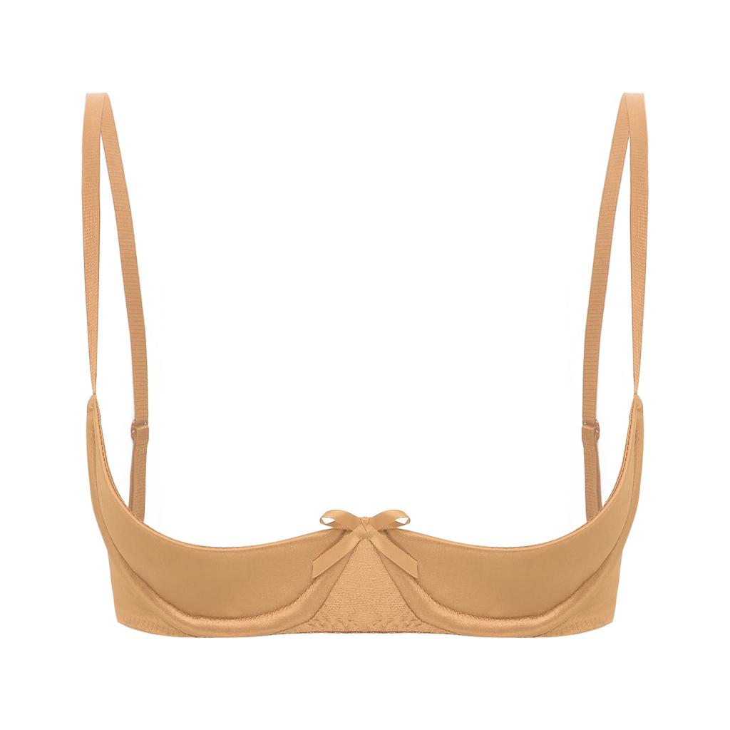 Women Sexy See Through Satin Half Cup Bralette Padded Underwire Shelf Bra Tops