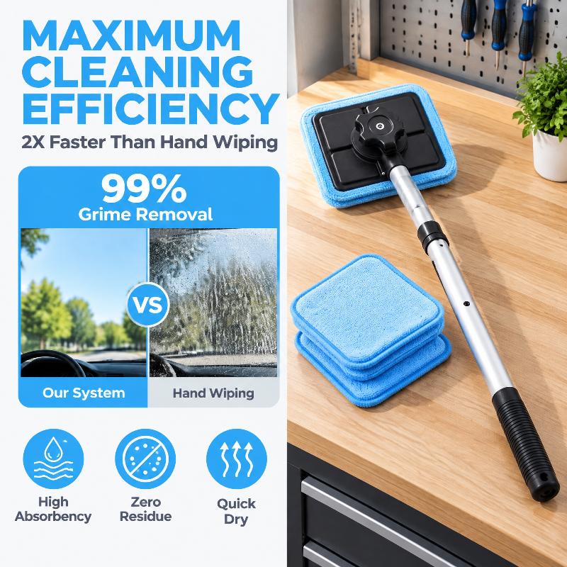 1 Set Microfiber Washable Pad Extendable Handle Cleaning Tool Telescopic Car Windshield Cleaner For Auto Window Glass Care