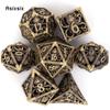 7 Pcs Yellow Squid Metal Dice Hollow Metal Polyhedral Dice Set Suitable for Role-Playing RPG  Board Game Card Game