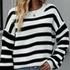 IHUASU Women's Autumn and Winter Striped Knit Large Size Knit O-Neck Pullover Sweater