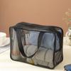 Portable Grey Blue Mesh Shower Bag Mesh Beach Makeup Handbag Leaking Water Foldable Gym Tote Bag Bathroom Shower Organizer