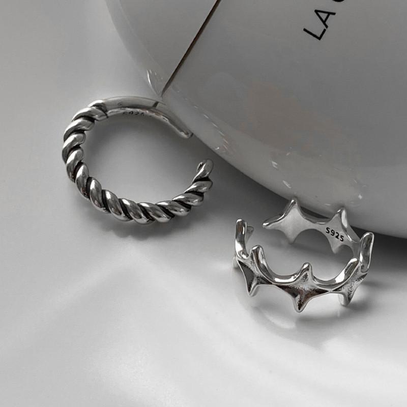 Vintage Twisted Geometric Open Adjustable Star Ring For Women In 925 Silver Quality