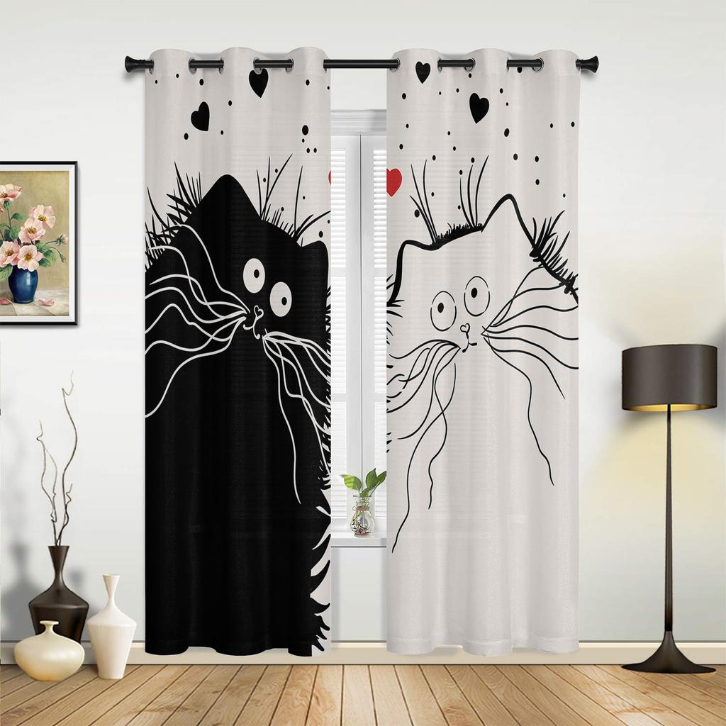 Cute Pets Cat Window Curtains Home Decoration Living Room Curtains Custom Window Treatments Drapes Cortinas For Kitchen Bedroom