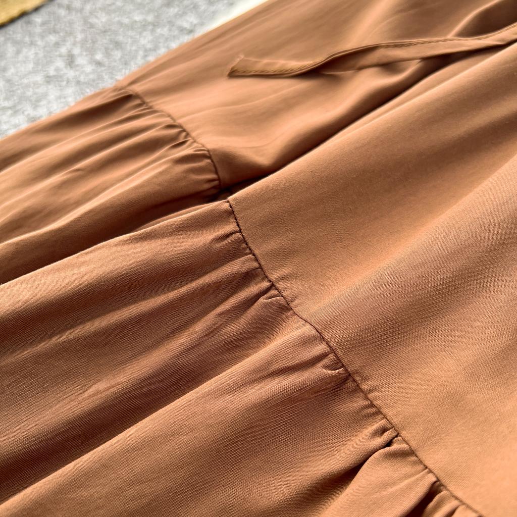 Винтажное платье с круглым вырезом для женщин с рукавами-фонариками, вышитыми шнуровкой, платья А-силуэта, однотонные лоскутные пуговицы, летнее платье