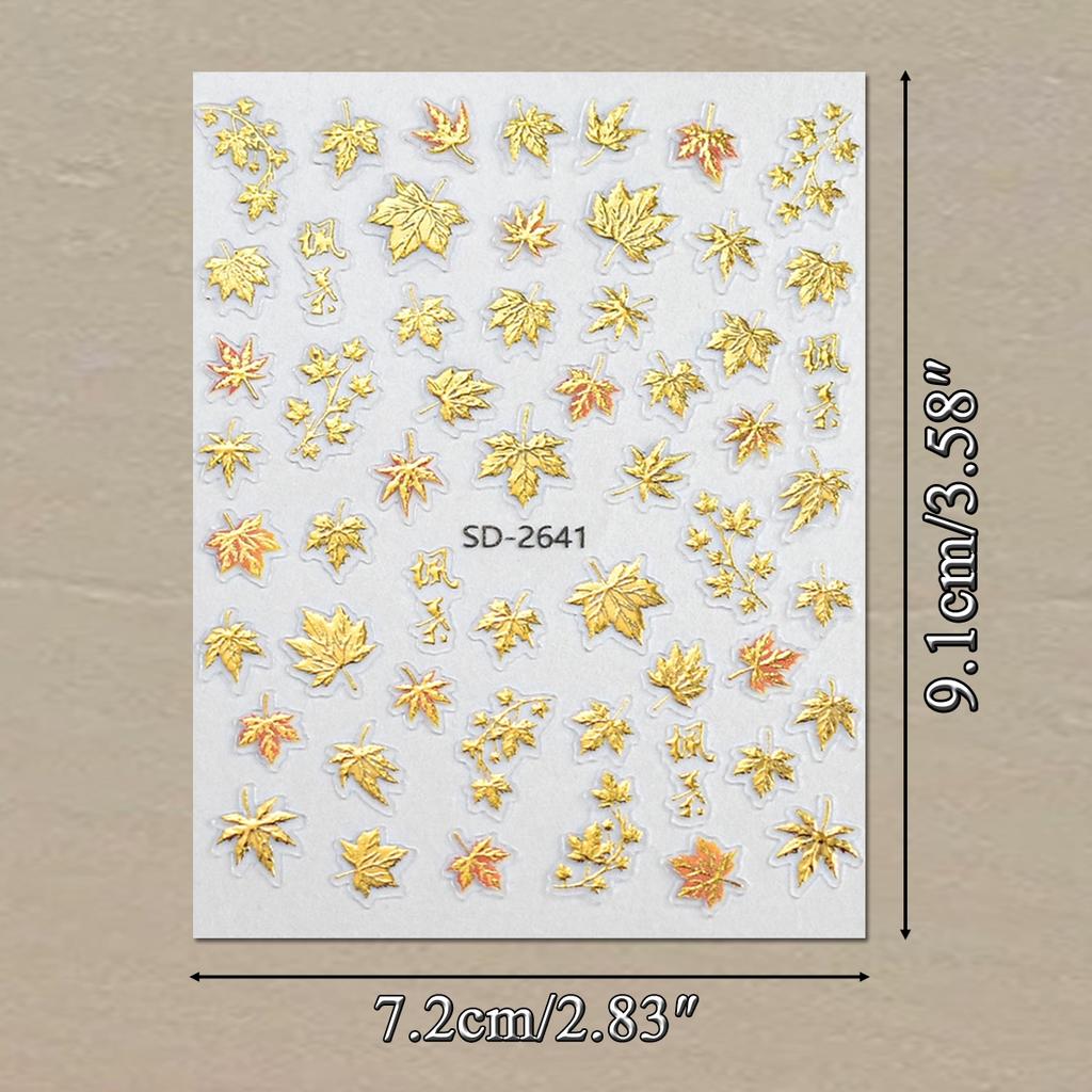 3 to 30 Sheets Autumn Maple Leaves Nail Stickers 5D Embossed Gold Foil Fall Leaf for Nails, Self-Adhesive DIY Manicure Art
