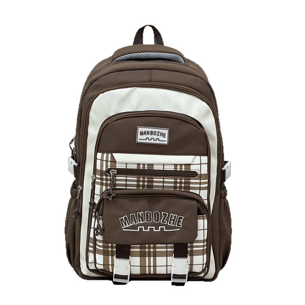 Schoolbag wholesale 1011 large capacity student schoolbag plaid contrasting color college style multi-layer backpack short trip backpack female