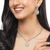 Rhodium-Plated Silver Toned Square & Circular Shaped American Diamond Studded Necklace with Earring Jewellery Set for Girls and Women