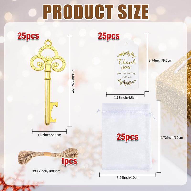 25 шт. Ключ-открывалка для бутылок с мешочками из органзы, бирками с благодарностью, джутовой веревкой - идеальные сувениры для свадебной вечеринки и детского душа