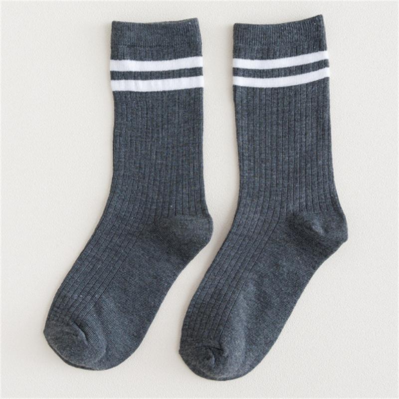 Socks Women's Autumn and Winter Japanese Style Pile Socks Solid Color Mid-tube College Style Parallel Bars Trend Retro Ladies Striped Socks