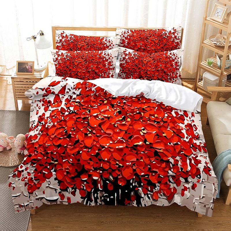 Red Rose Bed Linen Set Duvet Cover 3D Bed Linen Digital Printing Bed Bed Linen Queen Size Bed Linen Set Fashion Design