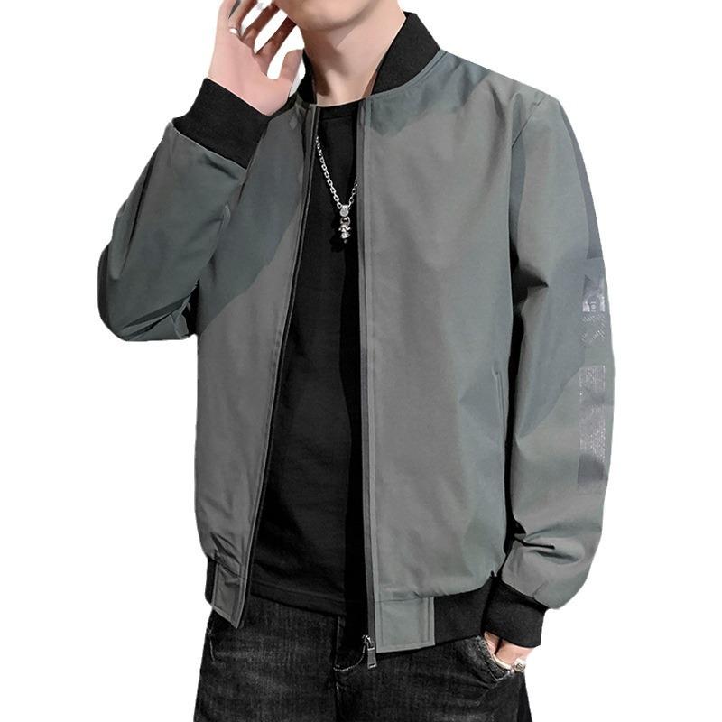 Baseball Collar Jacket Men's Spring Trendy Loose Baseball Uniform Jacket Green Simple Versatile Casual Top