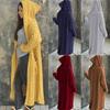 Women Winter Solid Solid Knitted Loose Hooded Long Cardigan Sweater Pocket Coat