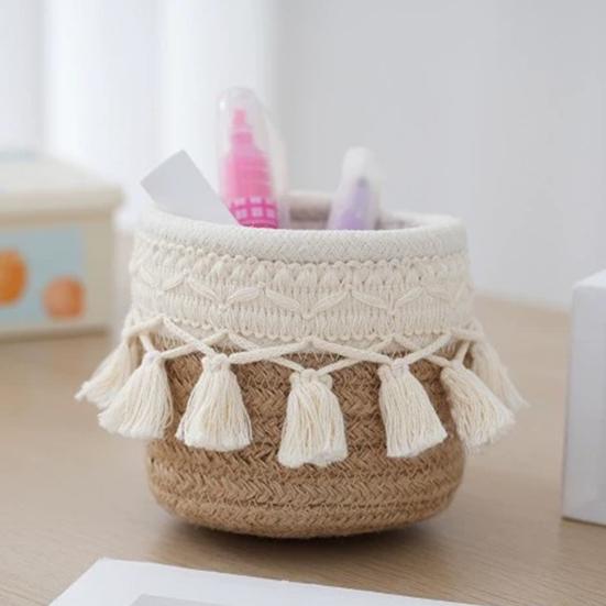 Корзина для хранения, органайзер для кистей для макияжа с кисточками, многоцелевая плетеная корзина для хранения большой емкости