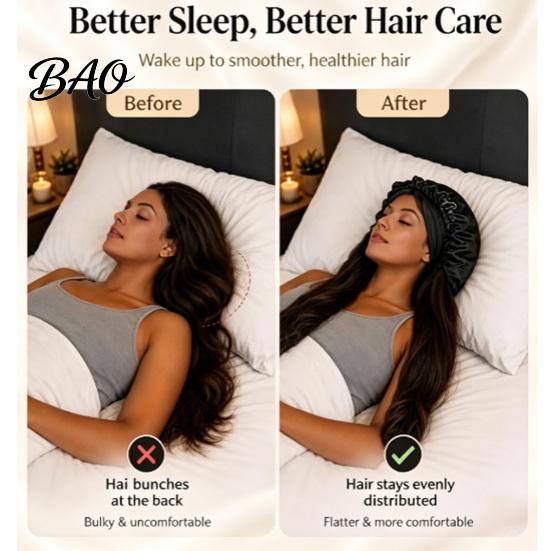 Non Slip Sleep Hat No Heat Hair Curling Cap for Women, Adjustable Curls Comfortable Head Wrap Satin Bonnet, Double Layer Sleeping Medium, Long