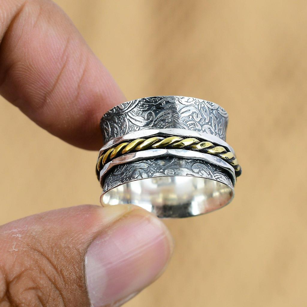 Wedding Gift For Her 925 Silver Natural No Stone Gemstone Spinner Ring Size 10.5