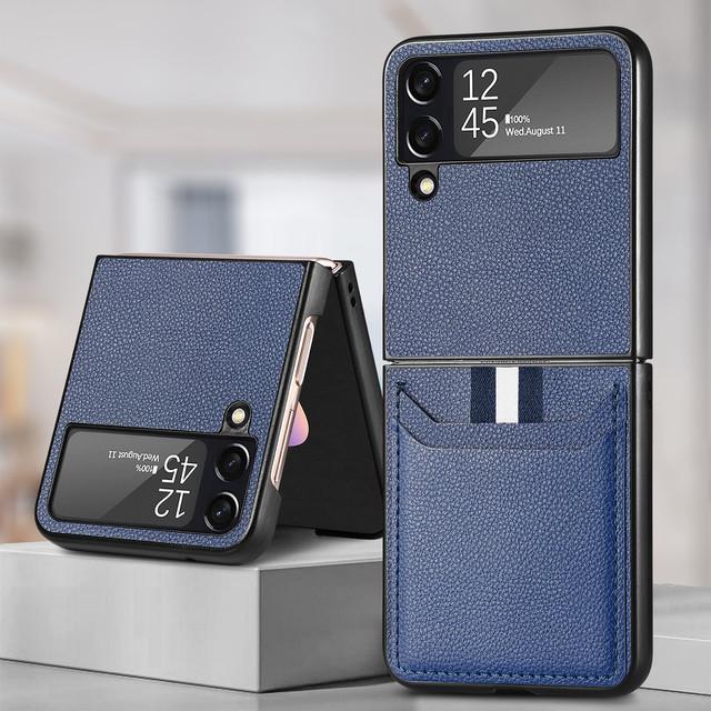 Lightweight Leather Phone Accessories Case For Samsung Galaxy Z Flip4 Flip 4 Flip3 5g Flip 3 Zflip4 Anti -Scratch Card Slot Bag