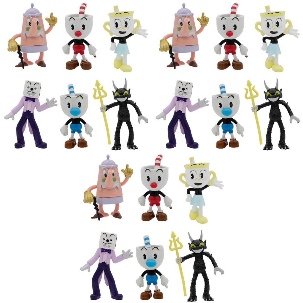 Красочная кукла Cuphead 3,6-4 дюйма Игровая периферия Ручная работа Украшения для торта 6 шт./набор