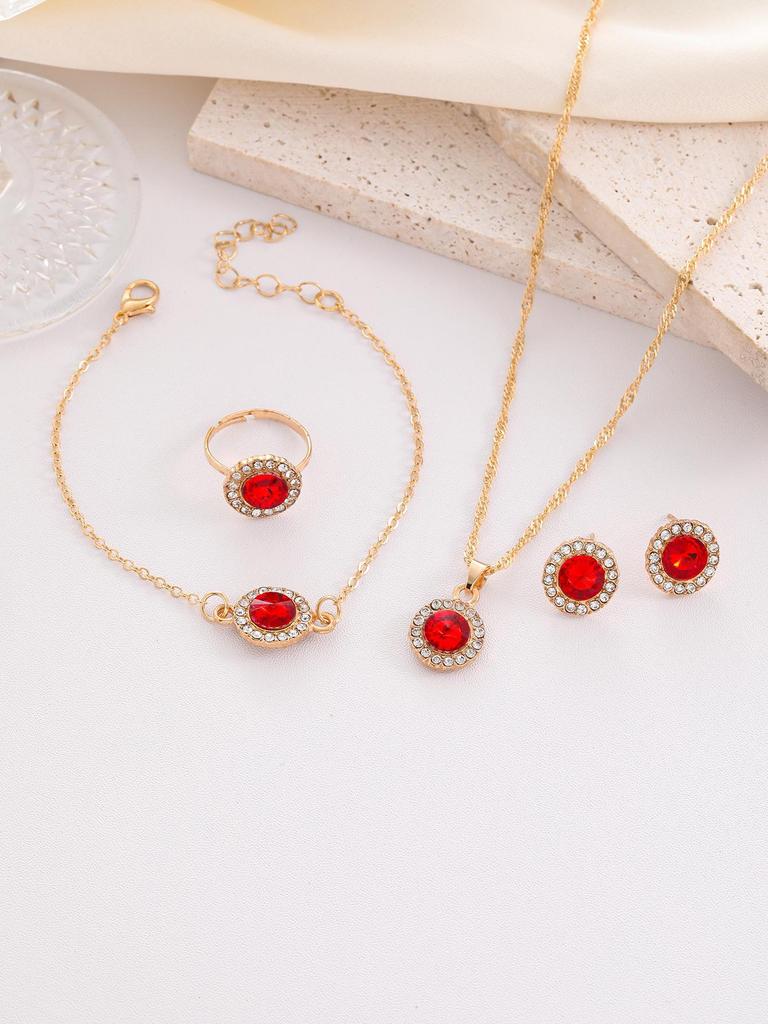 Elegant Jewelry Set: Diamond Earrings, Necklace, Bracelet, Ring, and Watch