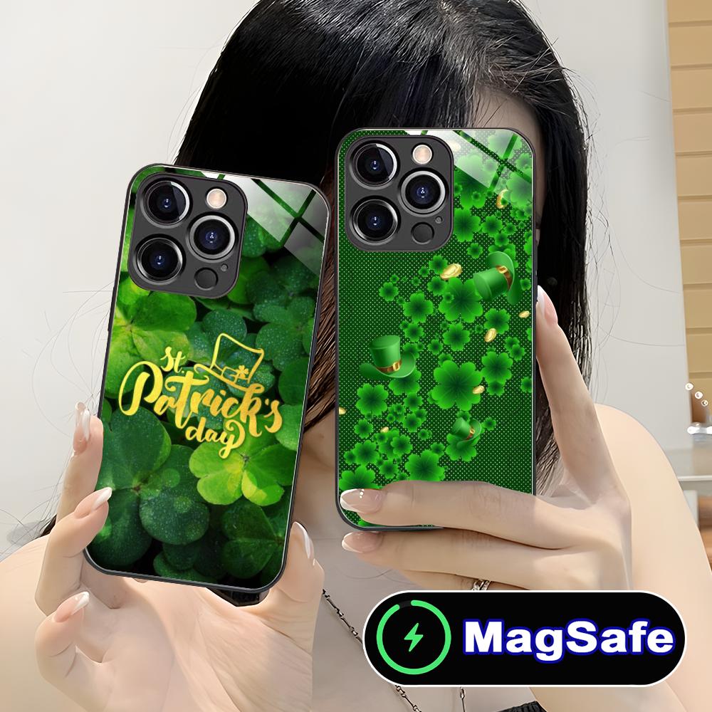 Чехол для мобильного телефона на День Святого Патрика для iPhone 17 16 15 14 13 12 11 Air Pro Max Plus Mini MagSafe Стеклянный Цветной Чехол Роскошный
