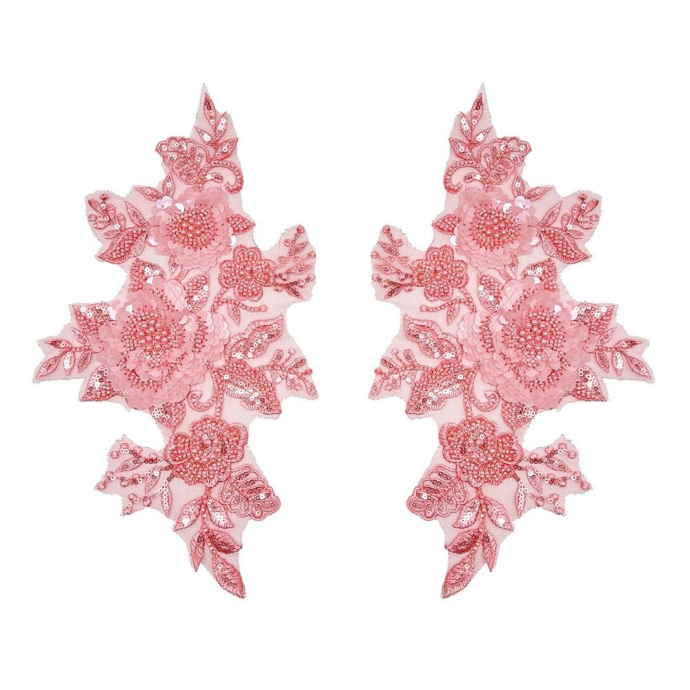 2PCS Handmade Pearls Embroidery Applique DIY Crafts Cloth Applique Exquisite Cloth Patch Sewing