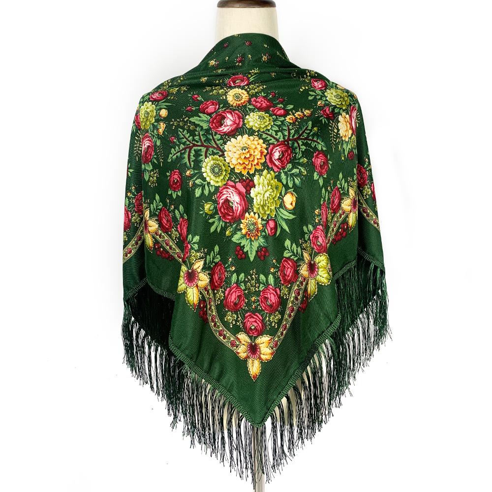 Women Retro Ukrainian Fringed Shawl Babushka Bandana Handkerchief Female Head Wraps Russian Floral Print Square Scarf