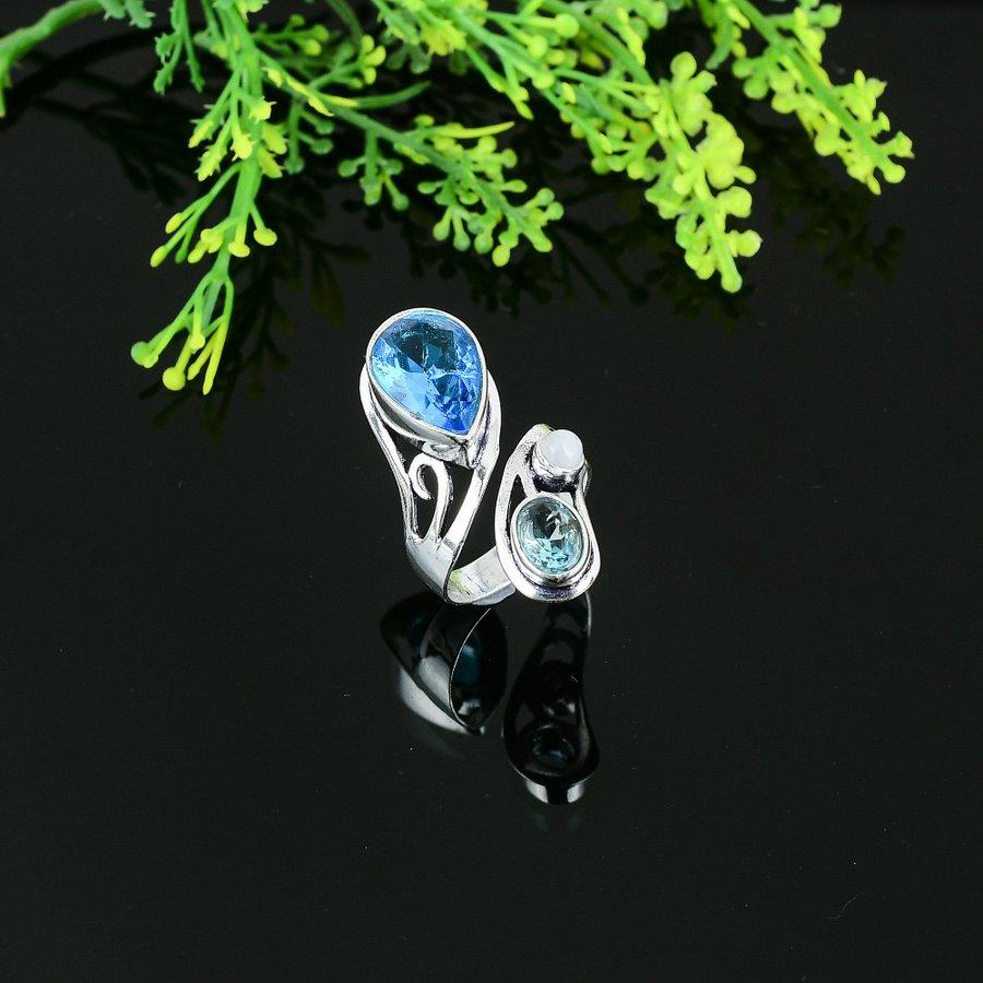 Swiss Blue Topaz Handmade 925 Sterling Silver Jewelry Ring Size 12 G3p54
